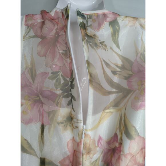 Eliza‎ J. Ivory Multi Floral Illusion Neck Belted Evening Dress Womens 6P NWT - Picture 8 of 16
